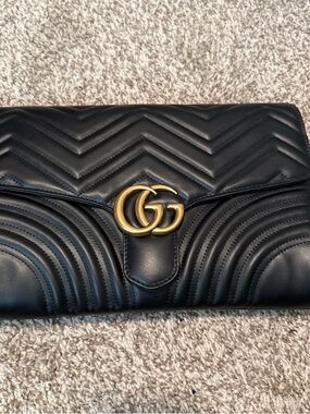 Gucci Black Quilted Leather GG Logo Clutch
